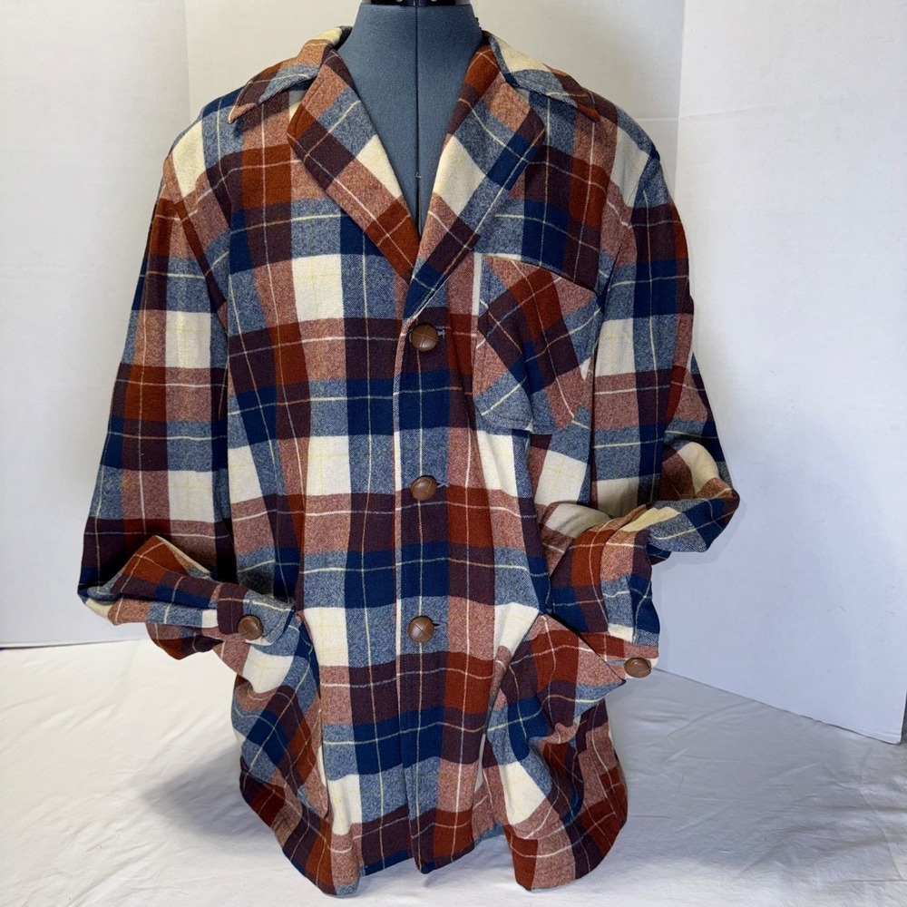 Vintage 50's Pendleton Topster Jacket Large 100% Wool Plaid Burgundy Cream Navy